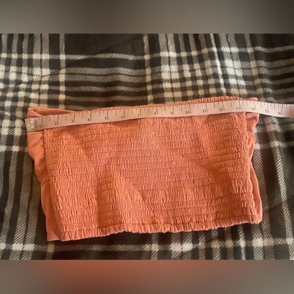 Aritzia Wilfred Women’s Medium Tube Top Peach Strapless Crop Ruched Tie Front - Picture 5 of 6